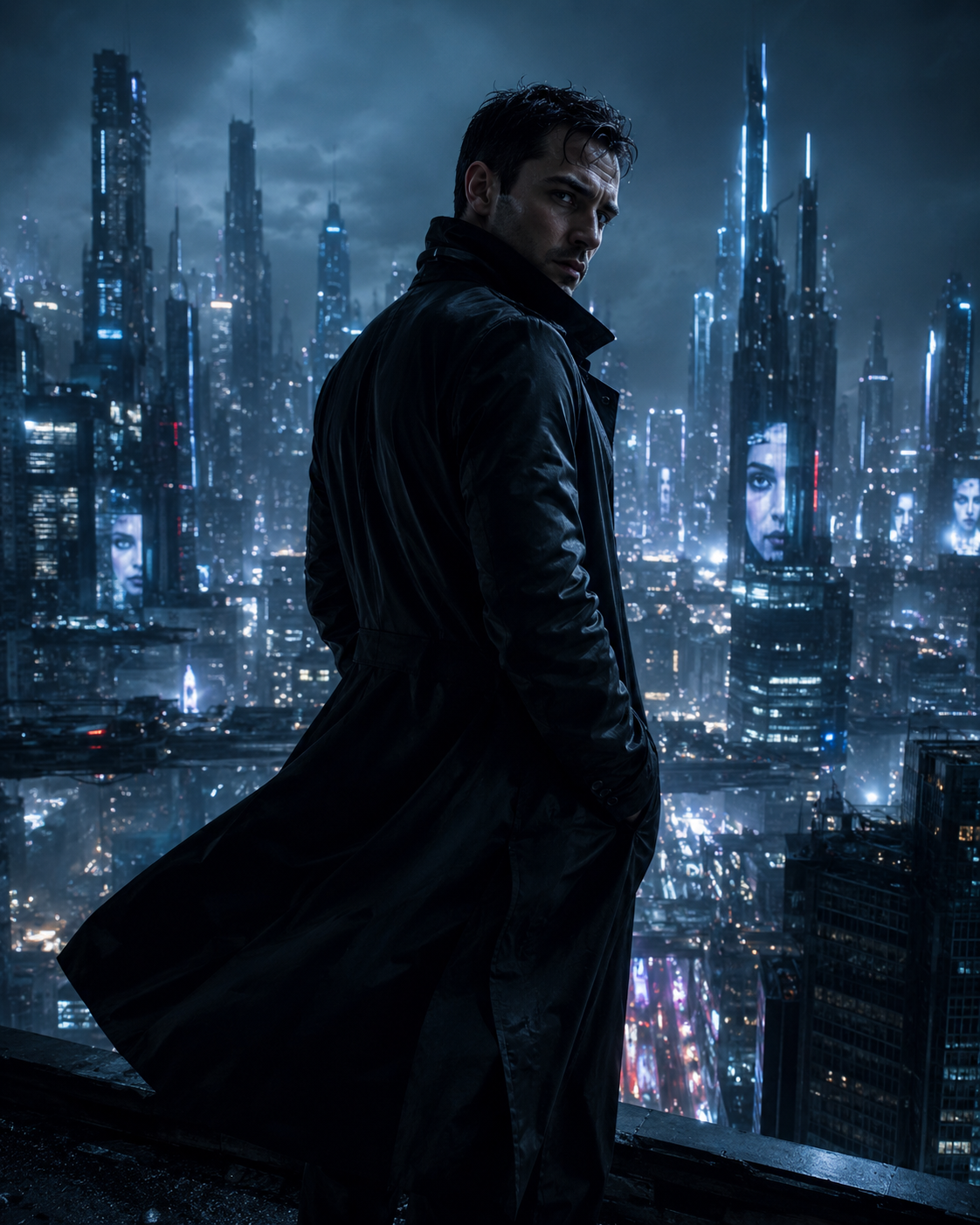 未来城市黑衣特工_SciFi Agent Portrait